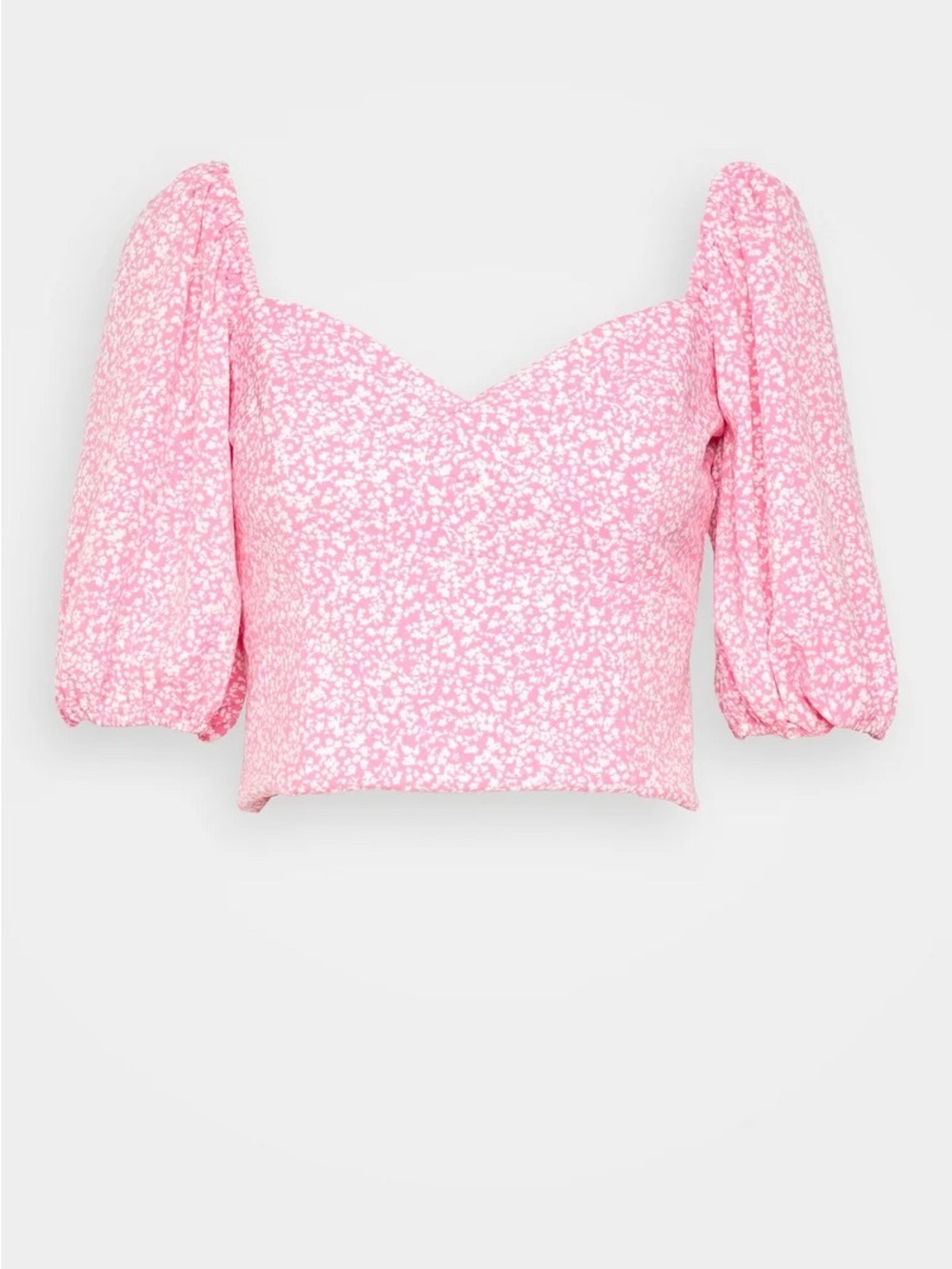 Abercrombie Pink Floral Puff-Sleeve Crop Top